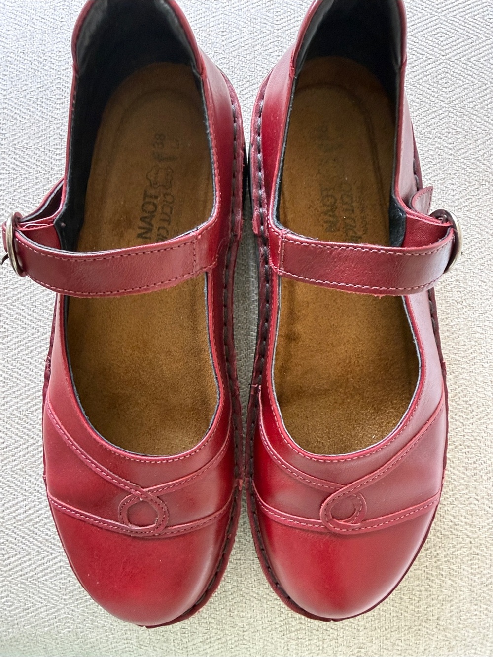 Naot Women's Red Mary Jane Flats with Buckle Strap
